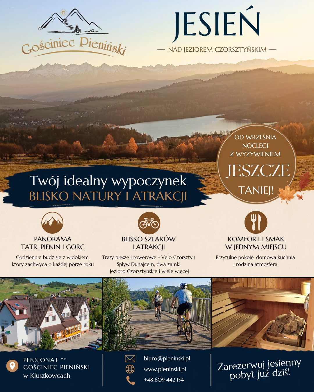 Jesień nad Jeziorem Czorsztyńskim — plakat oferty jesiennej Gościńca Pienińskiego